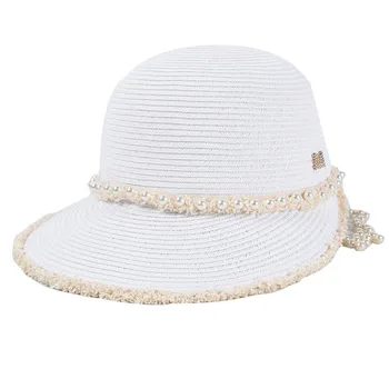USPOP Sievietēm saules cepures pērle ķēdes salmu cepures vasaras sejsegu salmu cepures, saules cepures beisbola cepure