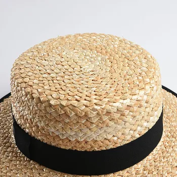 USPOP sieviešu salmu saules cepures vasaras dabas salmu cepure flat top saules cepure sievietēm, pludmales cepure, salmu fedoras