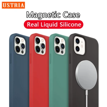 USTRIA Nekustamā Šķidruma Magnētisko Silikona Case For iPhone 12 Pro Max 12 Mini Magnēts Silicona Gadījumos Domāt Par Magsafe Bez Logo