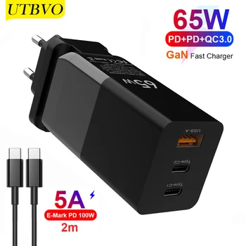 UTBVO GaN USB C PD3.0 65W Travel Lādētāju 60W QC3.0 PPS AFC SCP Ātri Maksa Par Samsung Galaxy Note10+ 5G/S9/S10/S20/A70/A80/A90