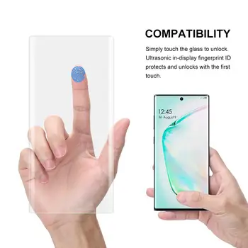UV Stikla ar pirkstu nospiedumu atbloķēt Samsung Galaxy Piezīme Plus 10 Ekrāna Aizsargs Rūdīta Stikla, Ņemiet vērā, 10 Plus Izliektu Vāku
