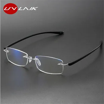 UVLAIK Zilā Gaisma Pretbloķēšanas Rilmless Lasīšanas Brilles Sakausējuma optisko Bezrāmju Pārredzamu Brilles Vīrieši Sievietes 1.0 1.5 2.0 2.5 3.0