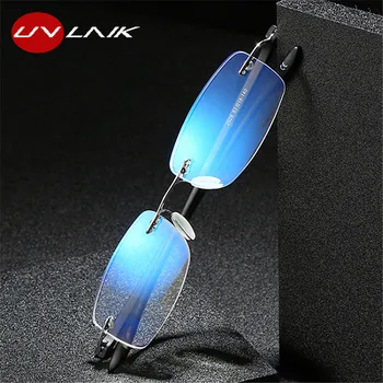 UVLAIK Zilā Gaisma Pretbloķēšanas Rilmless Lasīšanas Brilles Sakausējuma optisko Bezrāmju Pārredzamu Brilles Vīrieši Sievietes 1.0 1.5 2.0 2.5 3.0