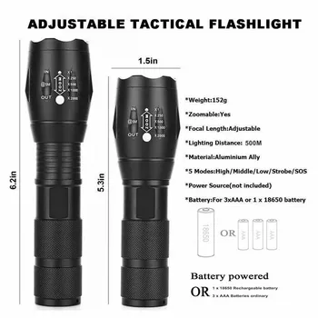 Ultrafire XM-LT6 lukturīti lāpu linterna ledzaklam pLampe de poche Zoom 5 režīmu 18650 lukturīti luz zibspuldzes gaismas taschenlampe