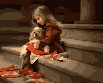 Unframe diy naftas attēlu eļļas gleznas numuri attēls apgleznošanas krāsas ar numuru, mājas dekoru 4050cm meitene ar suni