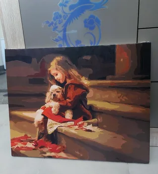 Unframe diy naftas attēlu eļļas gleznas numuri attēls apgleznošanas krāsas ar numuru, mājas dekoru 4050cm meitene ar suni