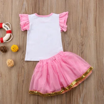 Unicorn Bērniem, Baby Meiteņu Drēbes, Uzstādīt Tērpiem Vasaras Īsām Piedurknēm ar Apaļu Kakla T-krekls Topi, Svārki Meitene Apģērbs Kokvilnas Rozā 2GAB