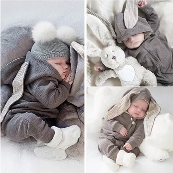 Unisex Vates Puiku Drēbes Cietā Rudens Baby Romper Pilnu Piedurknēm ar Kapuci Mazulim Meitene Apģērbs Rāvējslēdzēju Karikatūra Roupas de bebe