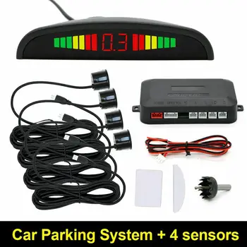 Universālā Automašīnu Parkošanās Sensoru Komplekts ar 4 Sensoriem, Visām Automašīnām Auto Parktronic LED Autostāvvieta Palīdzības Rezerves Radara Uzrauga Sistēmas