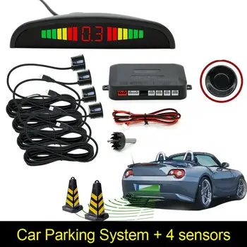 Universālā Automašīnu Parkošanās Sensoru Komplekts ar 4 Sensoriem, Visām Automašīnām Auto Parktronic LED Autostāvvieta Palīdzības Rezerves Radara Uzrauga Sistēmas
