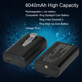 Uzlādējams 3.65 V Litija-Jonu Akumulators Savietojams Gredzenu Video Durvju 2. un Uzmanības Cam Akumulatora 6040mAh