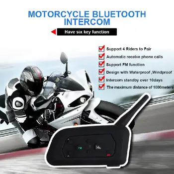 V4 Bluetooth 3.0 Domofons Motociklu 4 Braucējiem Aizsargķiveru Ūdensizturīgs Sakaru 1200M Klāstu ar vairākiem Bezvadu sakaru atbalsts, FM