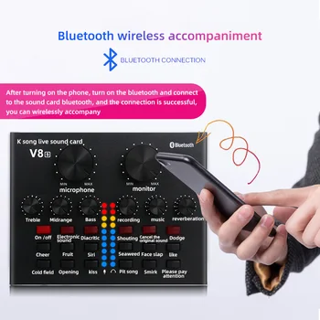 V8S Bluetooth Live Skaņas Karte Ierīci, Audio, USB, Austiņas, Mikrofons Tiešraide Live Skaņas Karte Broadcast Dziedot Tālrunis Dators