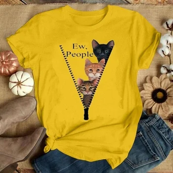 VIP HJN Rāvējslēdzēju Kaķis Sieviešu Vasaras Modes O-veida kakla Ew Cilvēki Gudrs Kaķis Drukāt Īsām Piedurknēm T-krekls, t-veida Augšu