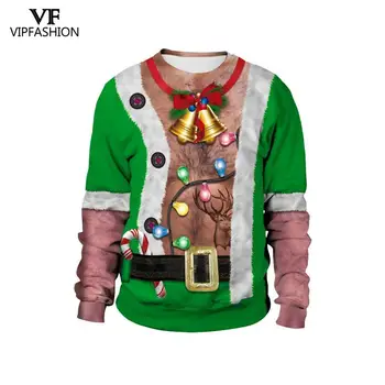 VIP MODES 2019 Unisex Neglīts Ziemassvētku Krekls Brīvdienas Santa 3D Drukas Funny Ziemassvētku Rotājumi Krūtīs Matiem sporta Krekli