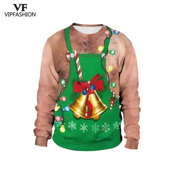 VIP MODES 2019 Unisex Neglīts Ziemassvētku Krekls Brīvdienas Santa 3D Drukas Funny Ziemassvētku Rotājumi Krūtīs Matiem sporta Krekli