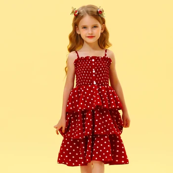 VIŅŠ Sveiki Baudīt Meiteņu Kleitas Apģērbi Pusaudžiem 2020. Gada Vasaras Red Dot Linga Princese, Elegants Puse Kleita Bērnu Bērnu Apģērbu 4-12