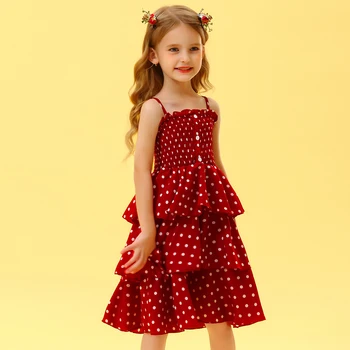 VIŅŠ Sveiki Baudīt Meiteņu Kleitas Apģērbi Pusaudžiem 2020. Gada Vasaras Red Dot Linga Princese, Elegants Puse Kleita Bērnu Bērnu Apģērbu 4-12