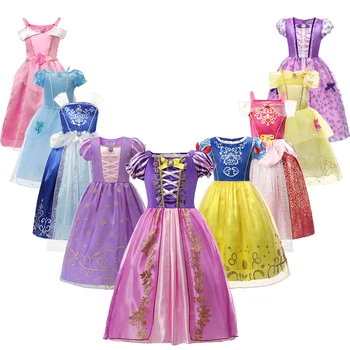 VOGUEON Meitenes Princese Rapunzel uzposties Bērnu Kleitas, Vasaras Snow White Cosplay Customes Sleeping Beauty Aurora Frocks Bērniem