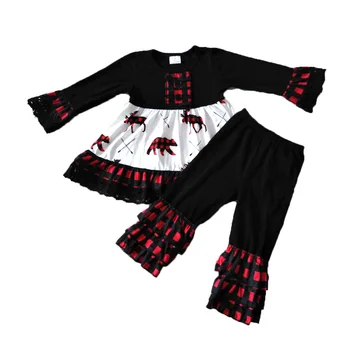 Vairumtirdzniecības/mazumtirdzniecības meitene, Ziemassvētku tērpiem, baby meitenes hipster briežu garām piedurknēm augšu un melnas bikses 2 gab komplekti ar mežģīnēm