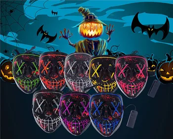 Vairāku Krāsu LED Masku Halloween Puse Masque Masku Maskas, kas Spīd Tumsā skropstu Tuša Šausmu Maska Kvēlojošs Masker