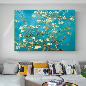 Van Gogs Mandeļu Ziedu Audekls Mākslas Gleznas Pie Sienas, Mākslas Plakāti Un Izdrukas Impresionisma Ziedi Bildes Dzīvojamā Istaba