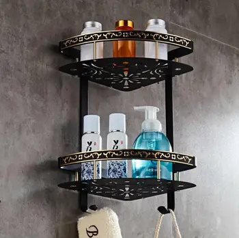 Vannas istaba Black Plaukta ar Dvieli Bārs Kosmosa Alumīnija Stūra Plaukti Dvieļu Plaukts ar turētāju Šampūns Turētājs Virtuves Uzglabāšanas Plaukts