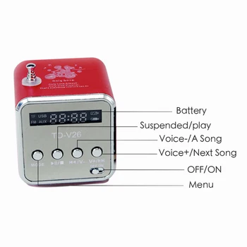 Vapeonly TD-V26 Mini Stereo Super Bass Skaļrunis, Digitālo LCD Stereo Skaļrunis Micro SD TF Mūzikas Atskaņotājs, PC/MP3/4/Mobile/Tabula