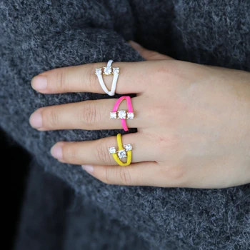 Varavīksnes Modes Sieviešu Rotaslietas Konfektes Neona Emaljas Krāsains Pirksta Gredzenu Sievietēm Atvērt Pielāgotu Izmēru