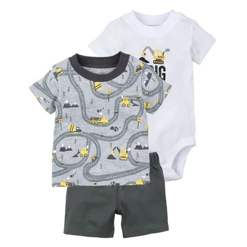 Vasaras 2019 puiku drēbes Īsām Piedurknēm t krekls + body + elsas 3 gab., apģērbu komplekts Bērnu modes apģērbu Vestido Infantil