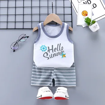 Vasaras 2gab Tērpi Baby Boy Apģērbs Uzstādīt Karikatūra Zēni Meitenes Vest Apģērbu Komplekts Kokvilnas bez Piedurknēm, Sporta T Krekli Toddler Šorti