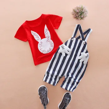 Vasaras Bērnu Apģērbu Gudrs Zēni Meitenes Gadījuma T-Krekli, Svītrains (Dungriņi) 2gab/Set Toddler Karikatūra Kokvilnas Bērniem Drēbes, Uzvalki