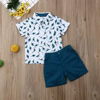 Vasaras Drēbes Zēniem Dinozauru Print T-krekls Meitenēm Topi+Bikses Zēnu Bikses Toddler Apģērbs Bērniem 2pcs Set