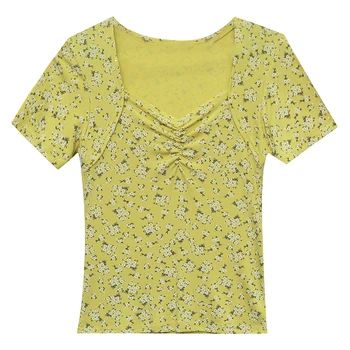 Vasaras Eiropas Drēbes, T-kreklu Modes Sexy Laukumā Apkakles Pārklājus, Sieviešu Topi, Ropa Mujer Kokvilnas Salds Ziedu Tees 2020 