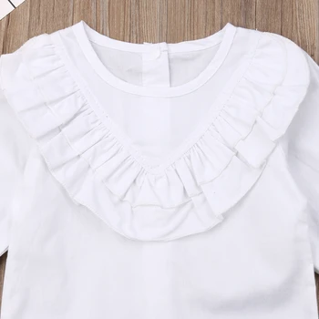 Vasaras Jaunā Modes Toddler Bērniem, Baby Girl Apģērbu ar garām Piedurknēm Baltā Savirmot Tops+Džinsa Svārki Gadījuma Bērns Meitenes 2gab Apģērbs, Komplekts
