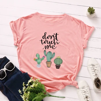 Vasaras Kokvilnas Sieviešu Print T-krekls Kaktuss neaiztieciet Mani Vintage Tees Harajuku Liela Izmēra Augi Tees Top Gadījuma Sieviešu Tshirts