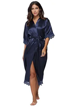 Vasaras Mežģīnes Raibs Satīna Kimono Drēbes Sexy Sleepwear Apakšveļa Chemises Sieviešu Zīda Garš Naktskrekls Kāzu līgavas Tērpu