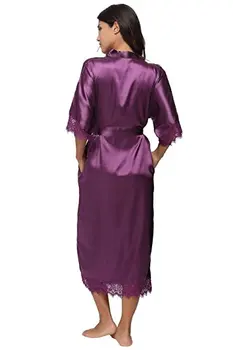 Vasaras Mežģīnes Raibs Satīna Kimono Drēbes Sexy Sleepwear Apakšveļa Chemises Sieviešu Zīda Garš Naktskrekls Kāzu līgavas Tērpu