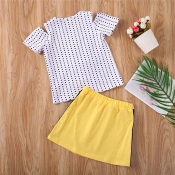 Vasaras Modes Baby Toddler Meitene Drēbes Nost, Plecu Sequin Ananāsu Polka Dot Print T-krekls Topi Mini Svārki Kleita Apģērbs