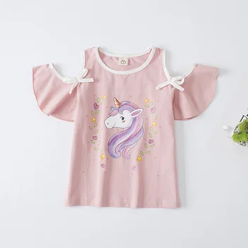Vasaras Modes Meitenes, Unicorn T-krekls Jauno Off Pleca Bērniem Īsām Piedurknēm, Balts, Rozā t-veida, Baby Bērnu Kokvilnas Topi Apģērbi