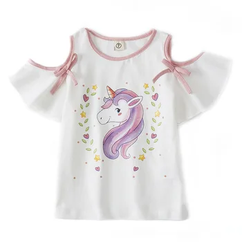 Vasaras Modes Meitenes, Unicorn T-krekls Jauno Off Pleca Bērniem Īsām Piedurknēm, Balts, Rozā t-veida, Baby Bērnu Kokvilnas Topi Apģērbi