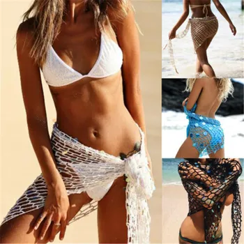 Vasaras Sexy Beach Sieviešu Tamborēšanas Fishnet Pludmales Cover Up, Shell Šalle Acu Peldkostīmi Sievietēm Lakati Pušķis Dobi No Trijstūra Dvieli