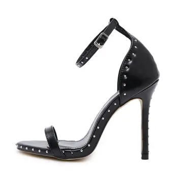 Vasaras augstpapēžu kurpes sieviešu melns duncis open toe sandales gladiatoru dāmas sexy kniežu sprādzi potītes siksniņu sandales puse