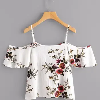 Vasaras blusa feminina Sieviešu Blūzes Sexy Auksti Plecu Ziedu Drukāt Īsa Blūze Crop Topi blusas mujer de moda 2018 Jaunas