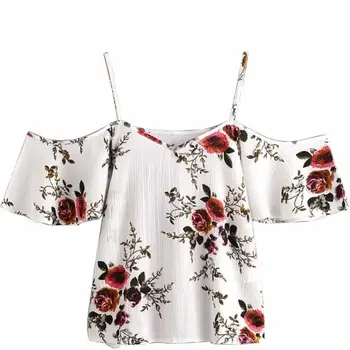 Vasaras blusa feminina Sieviešu Blūzes Sexy Auksti Plecu Ziedu Drukāt Īsa Blūze Crop Topi blusas mujer de moda 2018 Jaunas