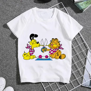 Vasaras gadījuma bērnu T-krekls Ulzzang streetwear Kawai kaķis Garfield print T-krekls korejas krekls Harajuku īsām piedurknēm Tshirt