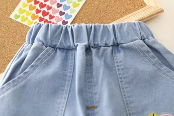 Vasarā Bērni Komplekti Zēniem, Meitenēm Modes Apģērbu Komplekti Bērniem Kokvilnas Varavīksnes Drukas T-krekls + Džinsa Bikses divdaļīga Bērnu Apģērbs