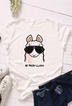 Vasarā Sievietēm Nav Prob Lamu T-Krekls Cute Karikatūra Vadītājs Drukāt O Apkakli, Īsām Piedurknēm Gadījuma Top Modes Gudrs Tee Kreklu Drēbes