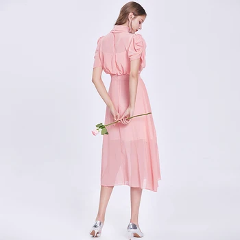 Vasarā Sievietēm Skrejceļa Dizainers Frēzēšana Šifona Kleita Drēbes Augstas Kvalitātes Tauriņu Stand Apkakli Bohēmijas Kroku Kleita Vestidos