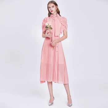Vasarā Sievietēm Skrejceļa Dizainers Frēzēšana Šifona Kleita Drēbes Augstas Kvalitātes Tauriņu Stand Apkakli Bohēmijas Kroku Kleita Vestidos